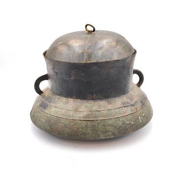 Oude Indochinezen Brons Levensgrote ronde pot met deksel -