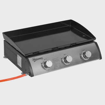 Gas Grill Plancha met 3 Branders - RVS - Non-stick - Zilver, Tuin en Terras, Verzenden, Nieuw