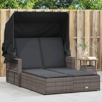 vidaXL Ligbed 2-persoons met luifel en kussens poly rattan, Verzenden, Nieuw