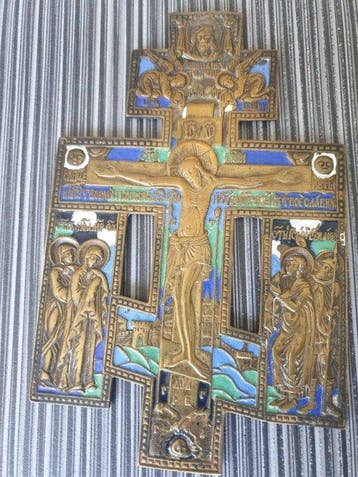 Icoon - Kruisiging van Christus - Brons, Emaille