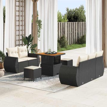 vidaXL Tuinbankenset 8 st Zwart poly rattan, Verzenden, Nieuw, 8 zitplaatsen
