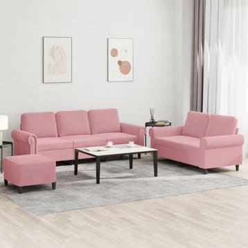 vidaXL 3-delige Loungeset met kussens fluweel roze, Huis en Inrichting, Banken | Bankstellen, Verzenden, Nieuw, Vierpersoons of meer