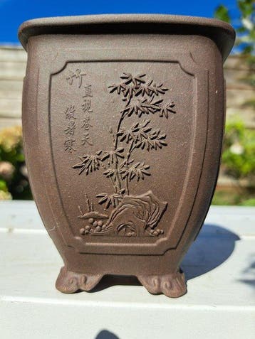 Yixing Bonsai schaal - 9x9x11cm - ongeglazuurd - Hoogte