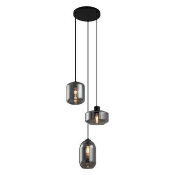 Moderne hanglamp zwart met smoke glas 3-lichts - Sheena, Verzenden, Nieuw, Metaal, Modern