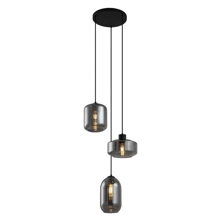 Moderne hanglamp zwart met smoke glas 3-lichts - Sheena, Huis en Inrichting, Lampen | Hanglampen, Nieuw, Metaal, Verzenden