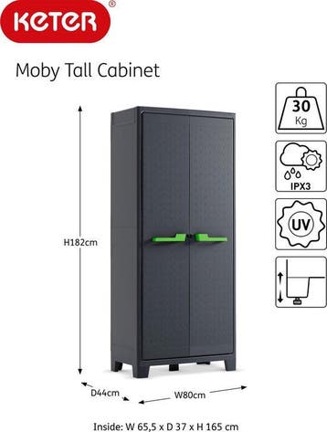 2dekans | Keter Moby hoge kast - 4 planken - 80x44x182 cm -, Ophalen of Verzenden, Zo goed als nieuw