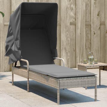 vidaXL Ligbed met luifel poly rattan lichtgrijs, Verzenden, Nieuw