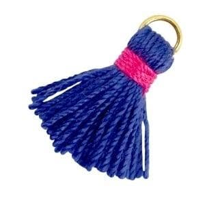 2 x Kwastjes Ibiza style 1.5cm Goud-Donker blauw fuchsia, Ophalen of Verzenden, Nieuw, Bedel