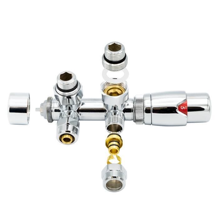 Chrome radiator aansluitset Haaks voor radiatoren met onder, Doe-het-zelf en Verbouw, Verwarming en Radiatoren, Radiator, Nieuw