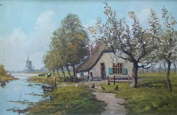 Nederlandse school (XX) - Boerderij tussen de bloesem