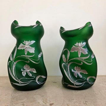 Vaas (2) - Glas - Paar decoratieve vazen - Bohemia
