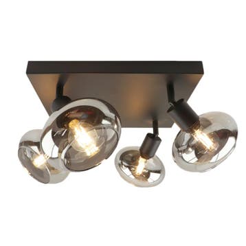 Design vierkante plafondspot Skip, zwart, glas, 4L, Huis en Inrichting, Ophalen of Verzenden, Nieuw, Glas