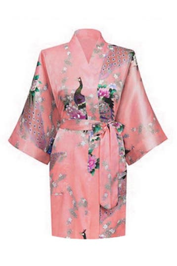 KIMU® Kimono Zalm Roze Kort XL-XXL Yukata Satijn Boven de Kn, Kleding | Dames, Ophalen of Verzenden, Nieuw, Maat 46/48 (XL) of groter