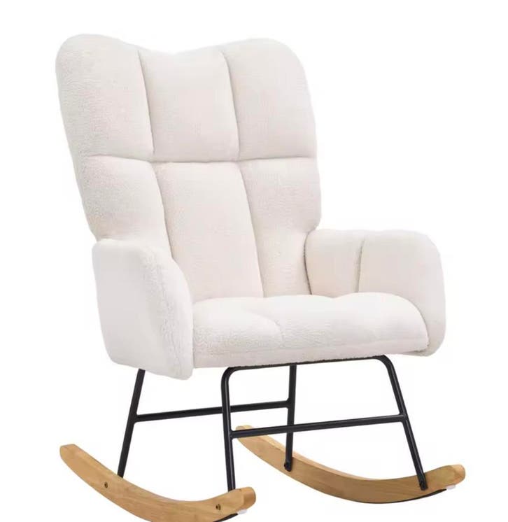 Ergonomische Schommelstoel Fluffy – Comfortabel Wit Design, Huis en Inrichting, Stoelen, Eén, Wit, Nieuw, Hout, Metaal, Stof, Verzenden