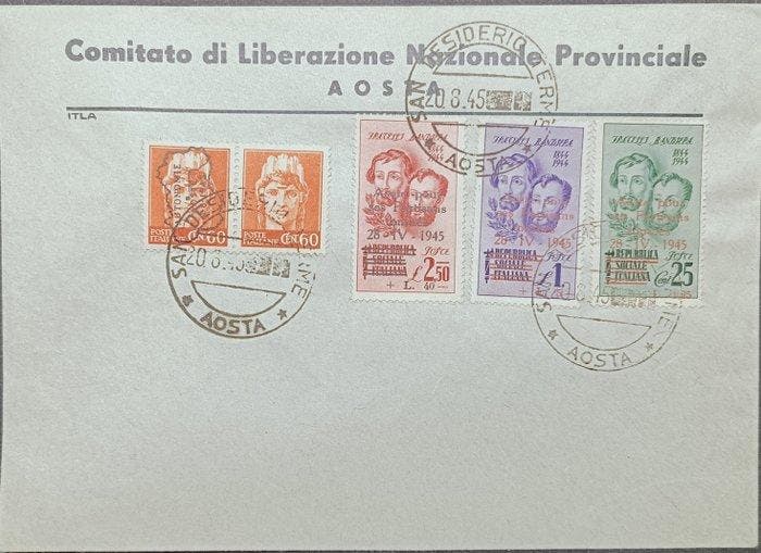 Italië 1945 - Busta - CLN - Aosta - CEI cat. 4/6 - 38, Postzegels en Munten, Postzegels | Europa | Italië