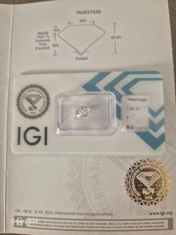 1 pcs Diamant (Natuurlijk) - 1.02 ct - Cushion - F - SI2 -, Nieuw