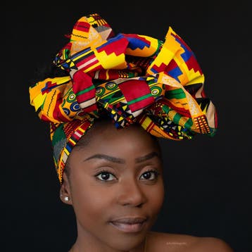 Afrikaanse Geel / Rode / Kente hoofddoek - Mud cloth headwra, Ophalen of Verzenden, Nieuw