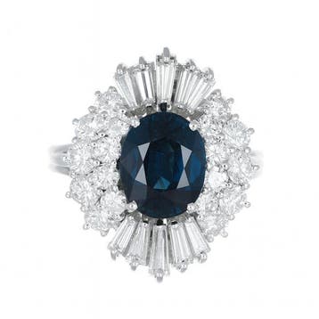 Ring - 18 karaat Witgoud - 5.60ct. tw. Saffier - Diamant -, Nieuw