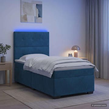 vidaXL Boxspringbed met matras Blauw 80 x 200 cm Fluweel, Eenpersoons, Nieuw, Stof, Verzenden