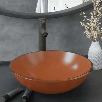 vidaXL Wastafel met kraan en pop-up afvoer gehard glas bruin, Verzenden, Nieuw