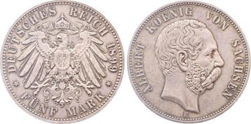 Duitsland 5 Mark Albert Sachsen 1899 E J 125 Albert zilver, Verzenden