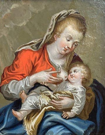 Belgische school (XVIII) - Madonna met kind, Antiek en Kunst, Kunst | Schilderijen | Klassiek