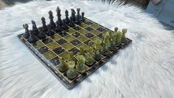 Schaakspel - Originele LELU Schaakset 100% goud obsidiaan