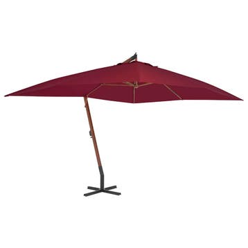 vidaXL Zweefparasol met houten paal 400x300 cm bordeauxrood, Verzenden, Nieuw, 3 tot 4 meter, Zweefparasol