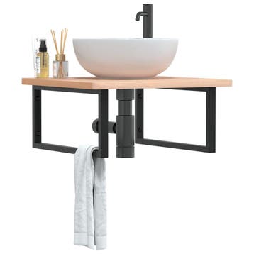 vidaXL Badkamer wandschap staal en massief beukenhout, Verzenden, Nieuw