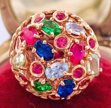 Zonder minimumprijs - Ring - 9 kt. Roségoud, Zilver Robijn -, Nieuw
