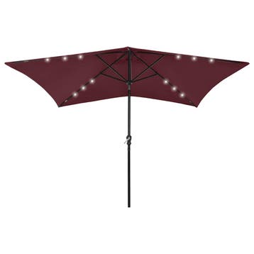 vidaXL Parasol met LEDs en stalen paal 2x3 m bordeauxrood, Tuin en Terras, Verzenden, Nieuw, 3 tot 4 meter
