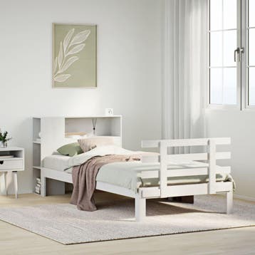 vidaXL Bed met boekenkast zonder matras grenenhout wit, Verzenden, Nieuw, Wit, Hout