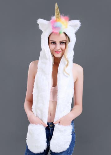 KIMU® Hood Eenhoorn Wit met Regenboog Manen Unicorn Muts Wan, Ophalen of Verzenden, Nieuw
