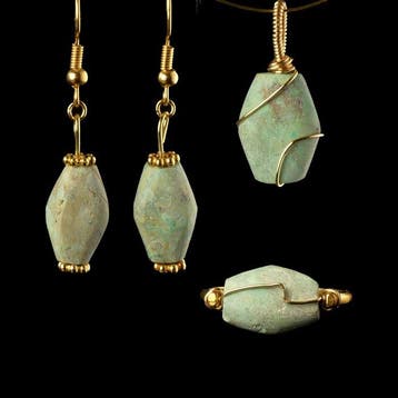 Oud-Romeins Earrings, Pendant, Ring met stenen kralen