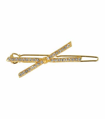 Haarspeld Haarclip 4,5cm - Strik - Strass Steentjes - Goud, Nieuw