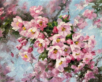 Irina Alex (1961) - Pommier en fleurs, Antiek en Kunst, Kunst | Schilderijen | Klassiek