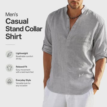 Heren Linnen Blouse Casual Lange Mouw - Comfortabele Vrijeti, Verzenden, Nieuw