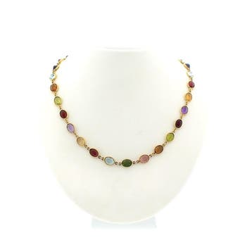 Gouden ketting met een mix van edelstenen, Sieraden, Tassen en Uiterlijk, Kettingen, Gebruikt, Ophalen of Verzenden, Met edelsteen