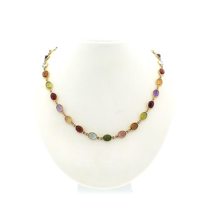 Gouden ketting met een mix van edelstenen, Sieraden, Tassen en Uiterlijk, Kettingen, Goud, Gebruikt, Met edelsteen, Goud, Ophalen of Verzenden