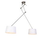 Hanglamp staal met linnen kappen wit 35 cm 2-lichts - Blitz, Verzenden, Nieuw, Country-rustic