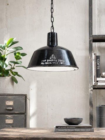 hanging factory lamp - Plafondlamp - Messing, Aluminium -, Antiek en Kunst