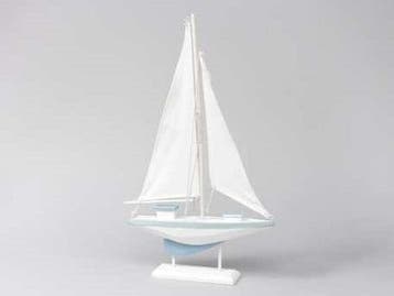 Zeilboot Hout Blauw/Wit Medium Maritiem 19x30 cm, Ophalen of Verzenden, Nieuw