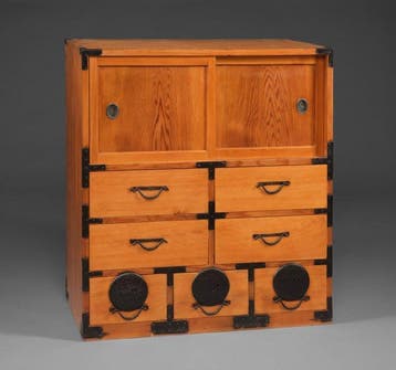 Documentenkast van de handelaar - Ijzer, Sugi (ceder) hout,, Antiek en Kunst
