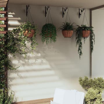 vidaXL Hangmandbeugels met plantenbakken 4 st staal zwart, Tuin en Terras, Verzenden, Minder dan 60 cm, Nieuw, Metaal