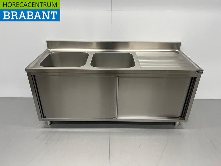 RVS Spoeltafel Dubbele Spoelbakken 2 schuifdeuren, Zakelijke goederen, Horeca | Keukenapparatuur, Nieuw in verpakking, Ophalen of Verzenden