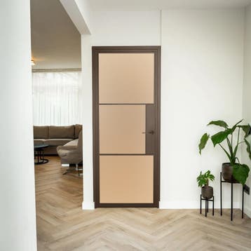 Stalen Binnendeur - 3 Vlaks - Brons - Mat glas - Met slot, Minder dan 80 cm, Binnendeur, Nieuw, Metaal