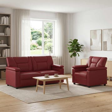 vidaXL Bankstel 2 pcs Wijnrood Kunstleer, Verzenden, Nieuw, Leer, 150 tot 200 cm