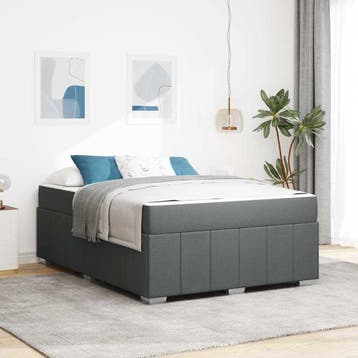 vidaXL Bedframe met matras Donkergrijs 140 x 200 cm Stof, Verzenden, Nieuw, Grijs, Stof