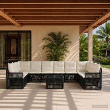 vidaXL Tuinbankenset 11 st Zwart en Cream Wit poly rattan, Verzenden, Nieuw, Meer dan 8 zitplaatsen