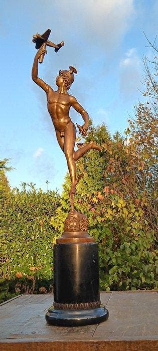 sculptuur, mercury - stinson trophy - 72 cm - brons marmer, Antiek en Kunst